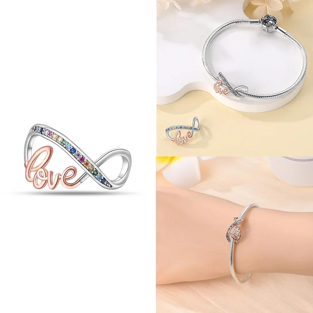 Классическая Бесконечная Любовь Розовое Сердце Корона Оригинальные Медные Шармы Бусины Подходят для Браслета Женские Украшения Сделай Сам Подарок Аксессуар для Изготовления