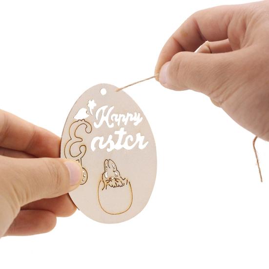 10Pcs Easter Pendant with Lanyard Rabbit Egg Hen Rooster Shape Easter-themed Wooden Charms Easter Decoration