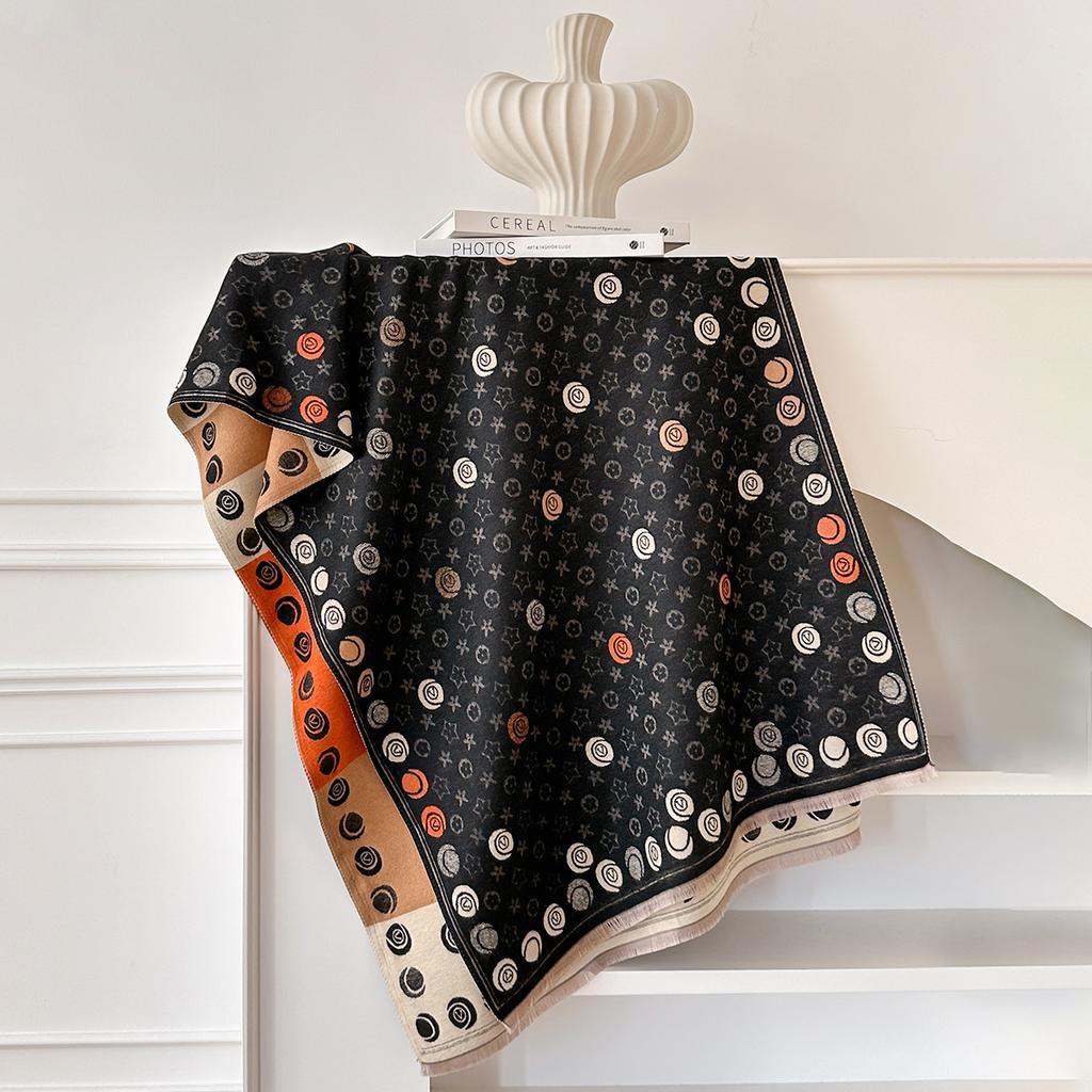 Scarf L Rhombus Camellia Women'S Autumn And Winter Thickened Imitation Cashmere Printed Shawl Versatile Warm