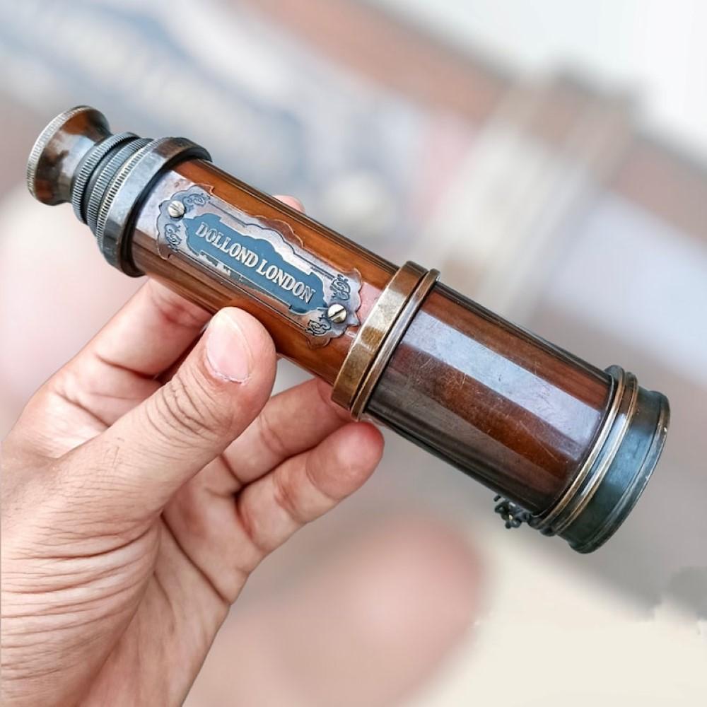 Телескоп ручной работы из латуни с кожаным футляром – 40,64 см, античный дизайн