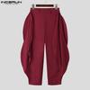 INCERUN Мужские брюки гаремы однотонные с молнией на талии, повседневные, длинные, с нерегулярными оборками