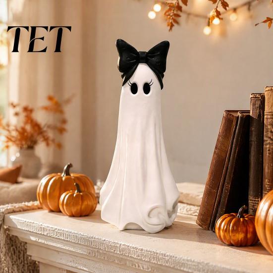 Spooky Season Decorations Cute Ghost Resin Ornament, Matte Finish Desktop Figurine, Decorative Small Ornaments Halloween Statue for Home Living