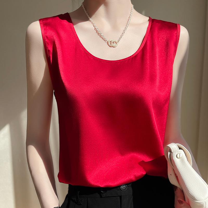 Высококачественный женский повседневный шелковый атласный свободный жилет без рукавов, летний элегантный женский жилет