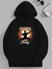 Plus Size Qigong Is My Relax Martial Arts Graphic Hoodie - Black Geometric Pattern Loose Fit Casual Pullover