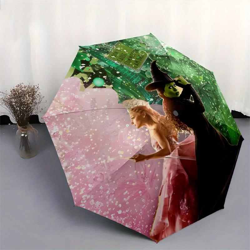 Wizard of Oz, Glinda Automatic folding umbrella simple eight rib design, bright color pattern, durable iron frame, ideal for travel and out