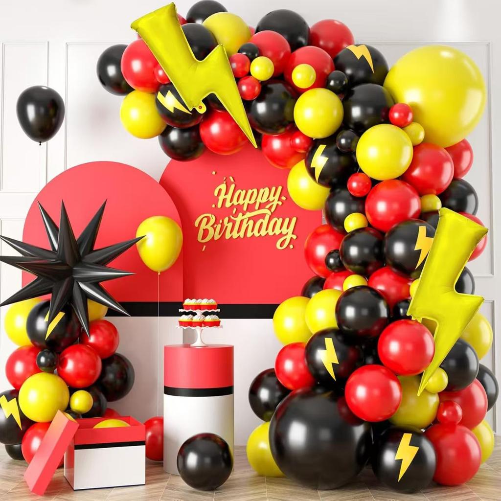 Набор цепочки из воздушных шаров на день рождения, черный, красный, желтый, украшение из шаров-молний, пакет латексных шаров для вечеринки по случаю дня рождения