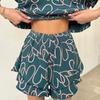 Summer Ladies Casual Printed Suit Lotus Leaf Short-sleeved Round Neck Shorts Pajamas Two-piece Suit