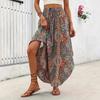 Юбка макси в стиле бохо, регулируемая завязка на завышенной талии, струящаяся юбка с принтом, широкий подол