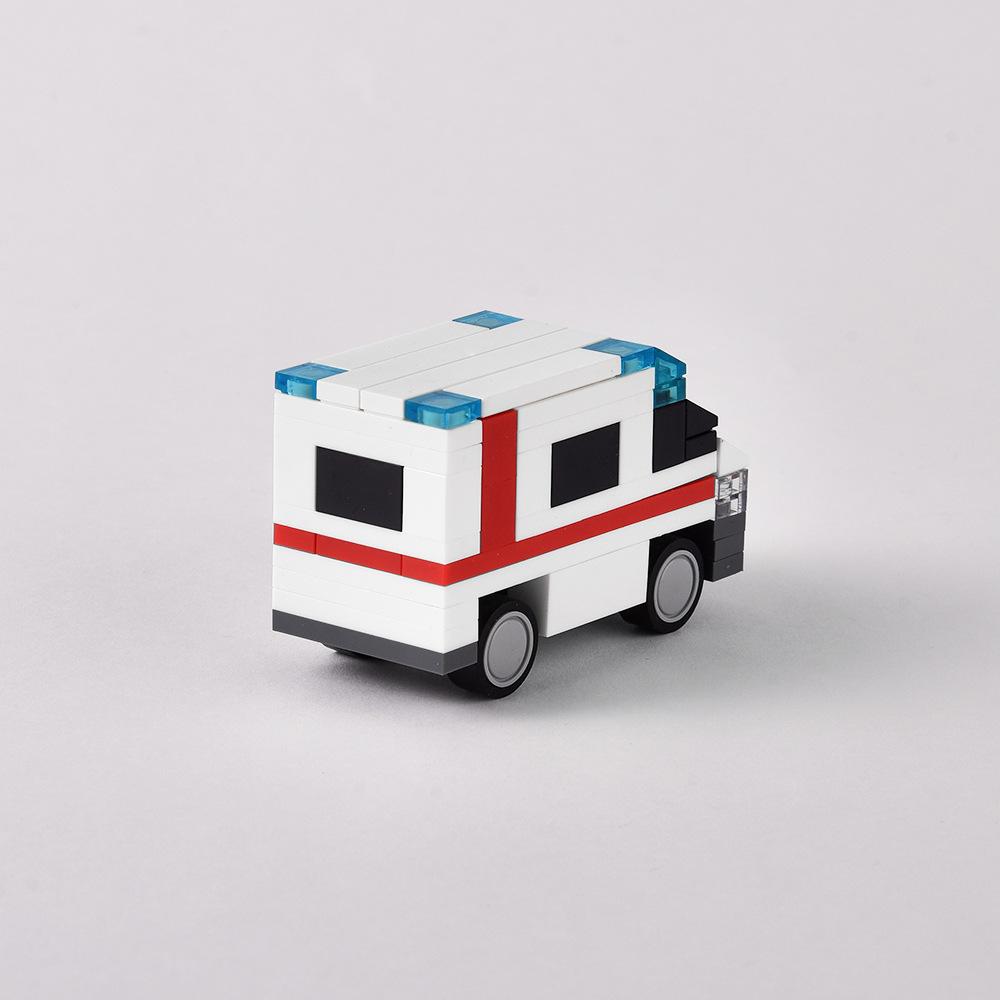 White Ambulance Building Block Hospital Car Model Assembly Toy Compatible Small Particle Set