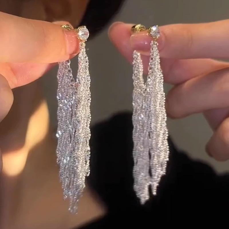 Роскошные серьги-гвоздики с длинным подвесом-водопадом и кисточками Минималистичные Элегантные Серьги для Женщин Модные Украшения
