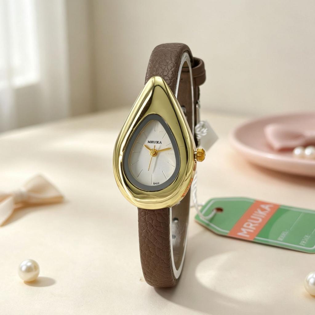 New Design Irregular Water Drop Dial Quartz Watch Ladies Retro Soft Leather Strap Wristwatch Female Dress Clock Gifts