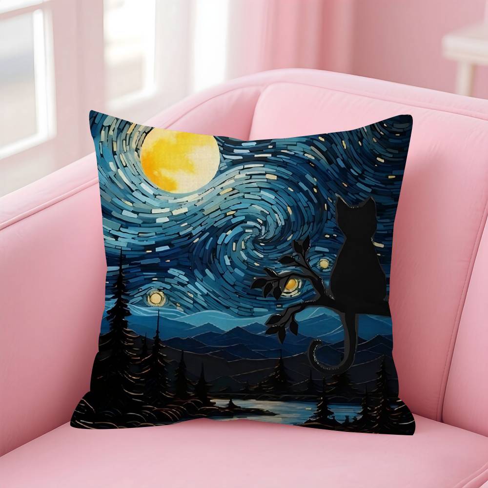 Van ART GGogh Funny Cat Personalized Pillow Dust Cover Bedroom Kids Party Decoration Pillowcase Birthday Children Gift