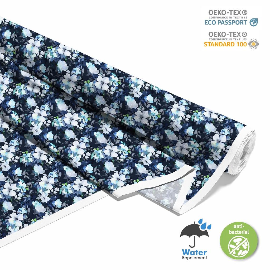 Outdoor Dekostoffe Oxford - Motiv Blumen Auf Blauem Hintergrund I Dx175