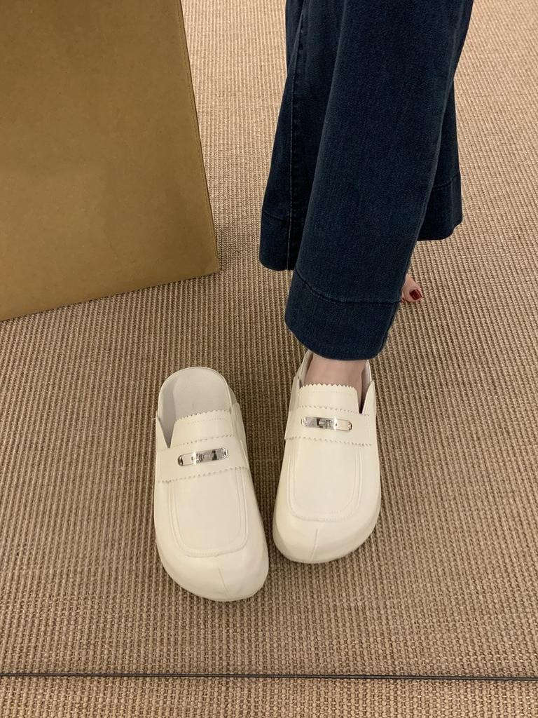 Маленькие мужские полутапочки с толстой подошвой и завышенной талией, женские, весна 2025, новая корейская версия, ретро, черные, одинарные туфли Muller