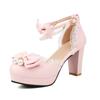 Fashion Spring Pearl Ankle Strap Women High Heels Mary Jane Pumps Party Wedding Cosplay White Pink Bow Princess High-heeled Lolita Shoes