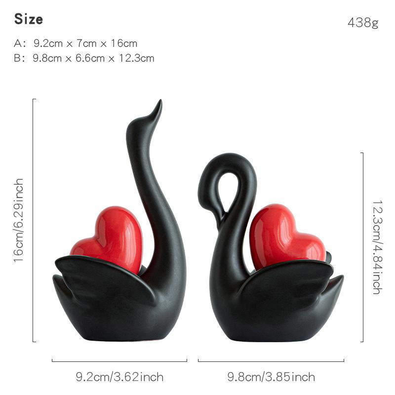 Любящая пара лебедей Орнамент Керамические поделки Золотая скульптура любви Белая керамическая фигурка лебедя ТВ-тумба Аксессуары для домашнего декора