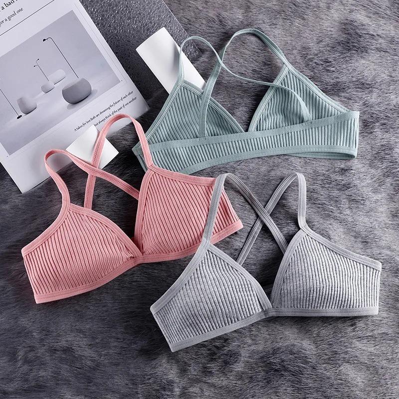 Women Sports Bra Comfort Cotton Bras for Women Thin French Style Bralette Sexy Deep V Triangle Cup Cross Tank Top Bra Gym