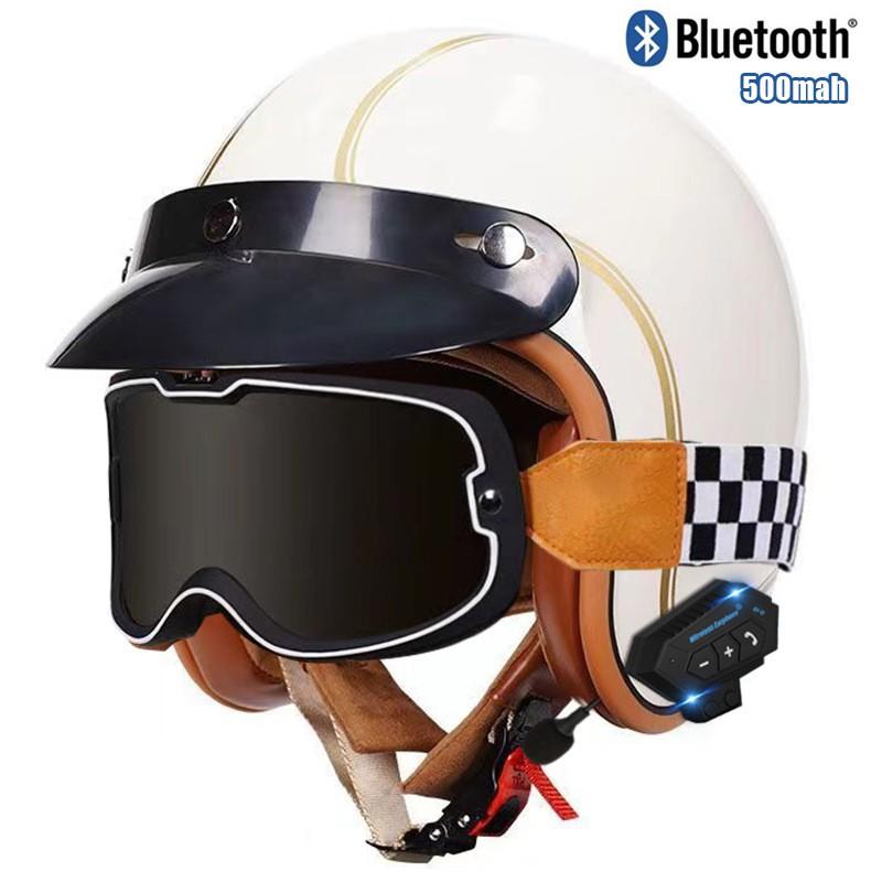 DOT Certified 3/4 Motorcycle Helmet Men Women Retro Style ABS Cruiser Scooter Half With Bluetooth Option