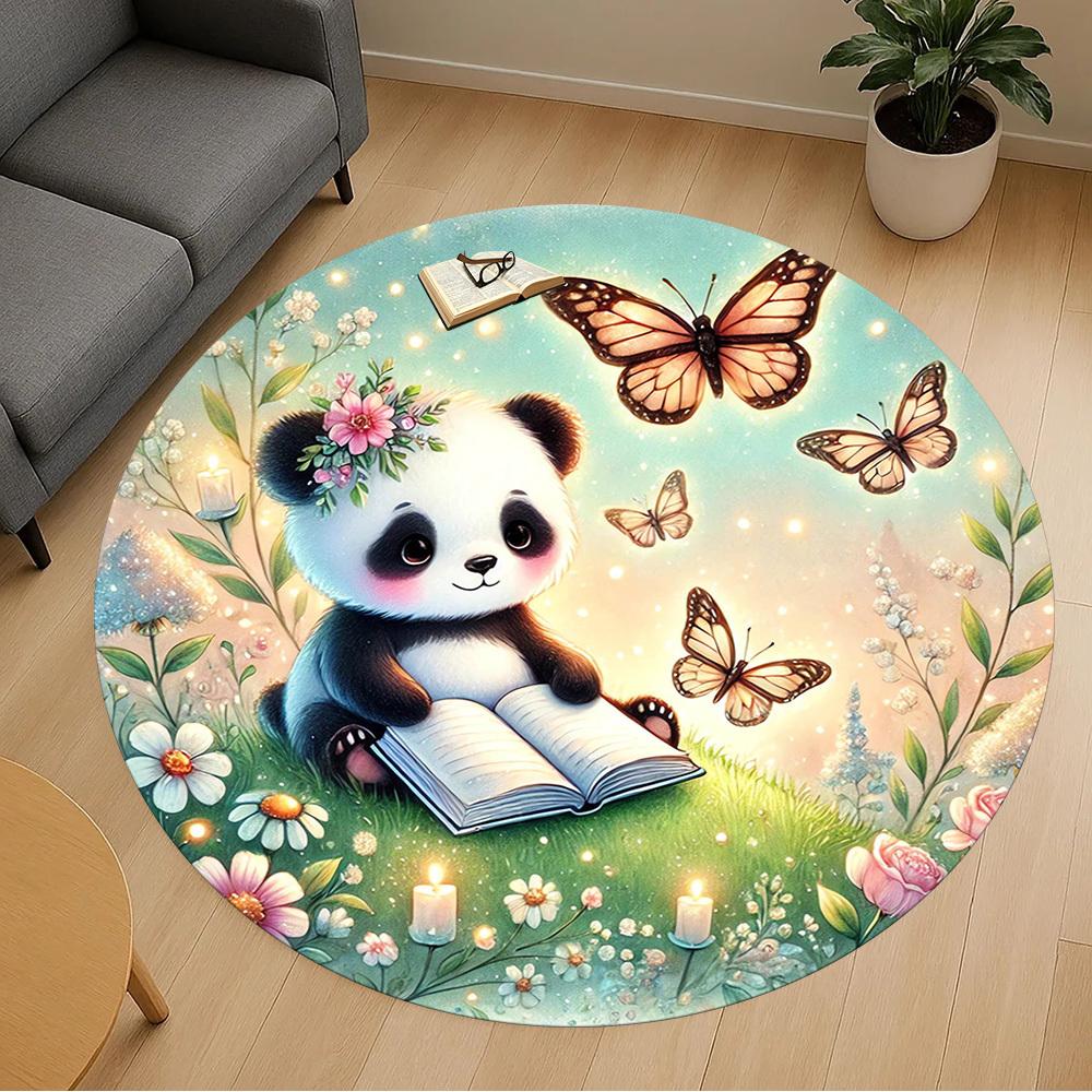1pc panda butterfly Round Chair mat Area Rug - Non-Slip, Floor Mat for Office, Bedroom, and Indoor Decor -1002070