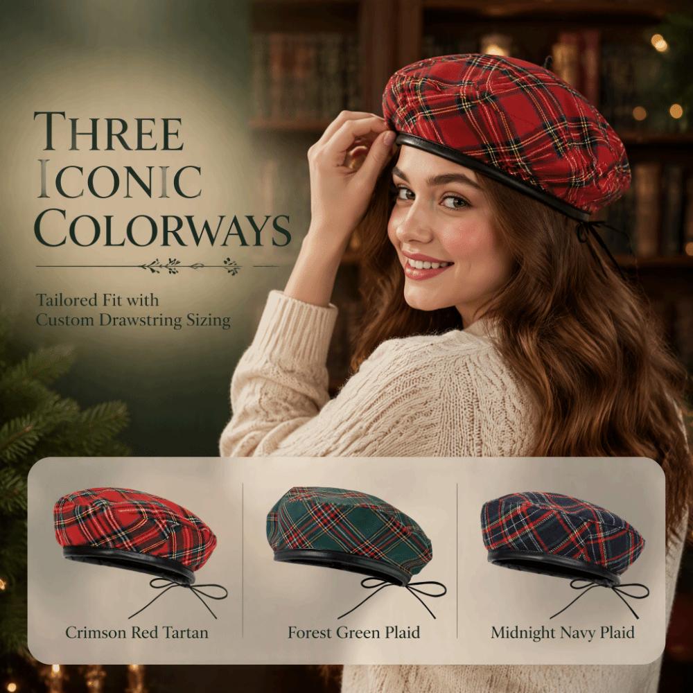 British Style Tartan Plaid Beret Drawstring Newsboy Cap Casual Flat Cap Travel
