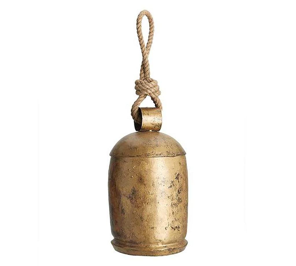 Brass Cow Shabby Chic Country Style Rustic Metal Hanging Giant Cow Bells On Jute Ropes Decor Set of 3