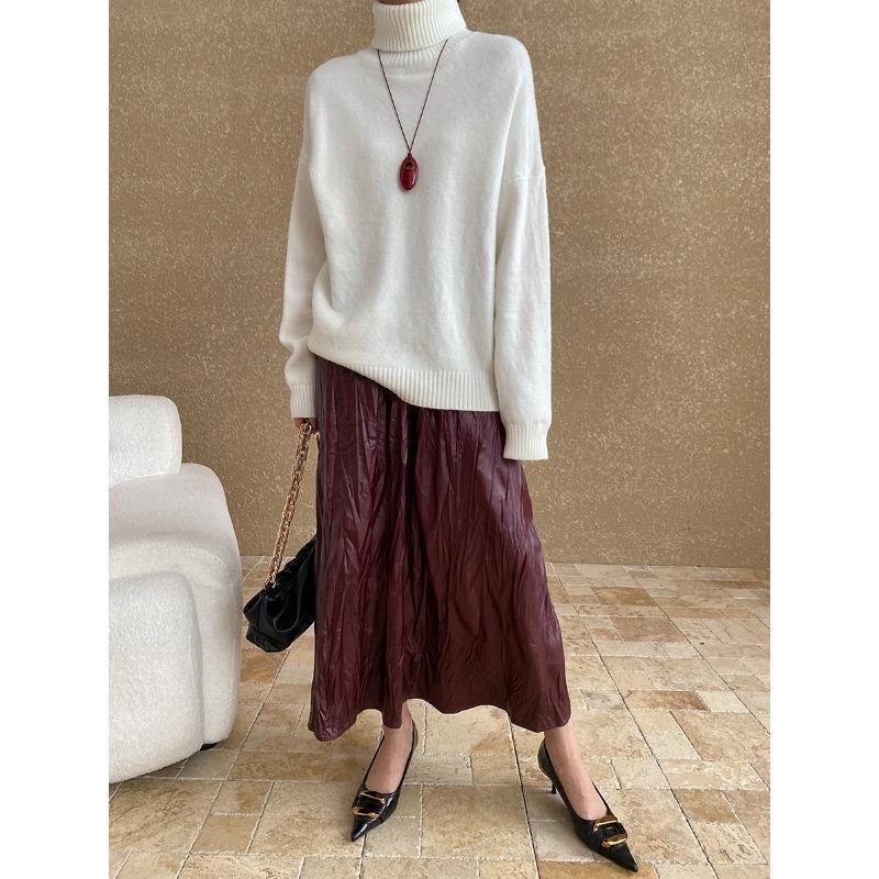 Sinan Simple Solid High-Collar Свободный тонкий мягкий трикотажный свитер SN6385