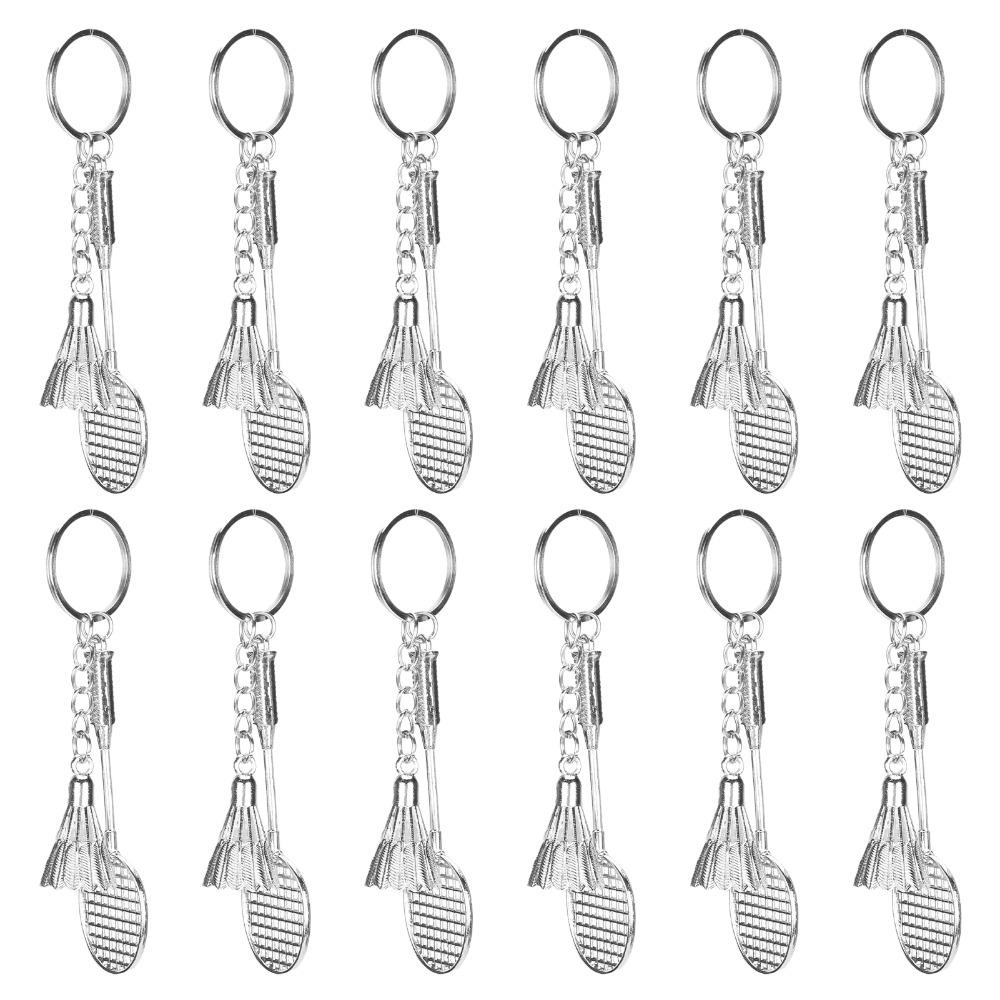 12pcs Metal Material Badminton Keychain Charm Fashionable Design Metal Keyrings For Ball Lovers