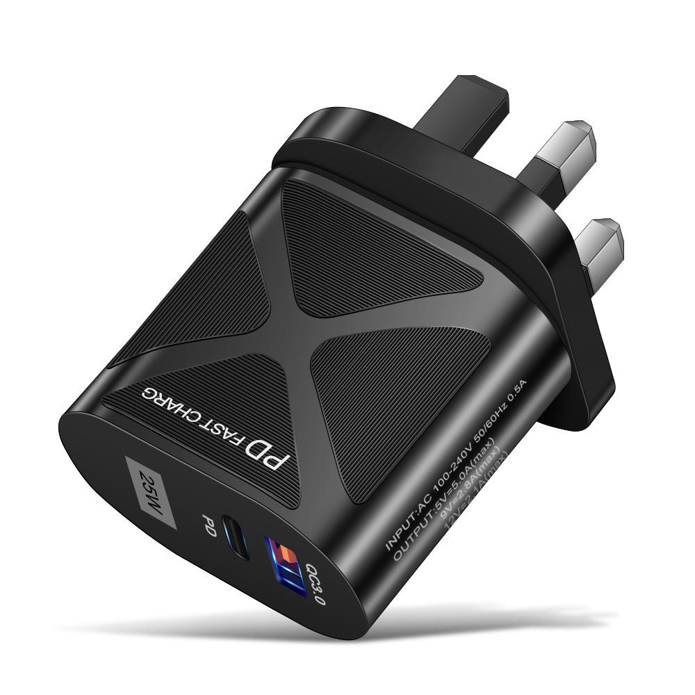 Светодиодная быстрая зарядка 25 Вт с двумя портами и поддержкой PD+QC3.0 для мобильных телефонов - стандарты США/ЕС/Великобритании
