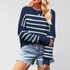Женский однотонный полосатый модный трикотаж с круглым вырезом, свободный пуловер-свитер