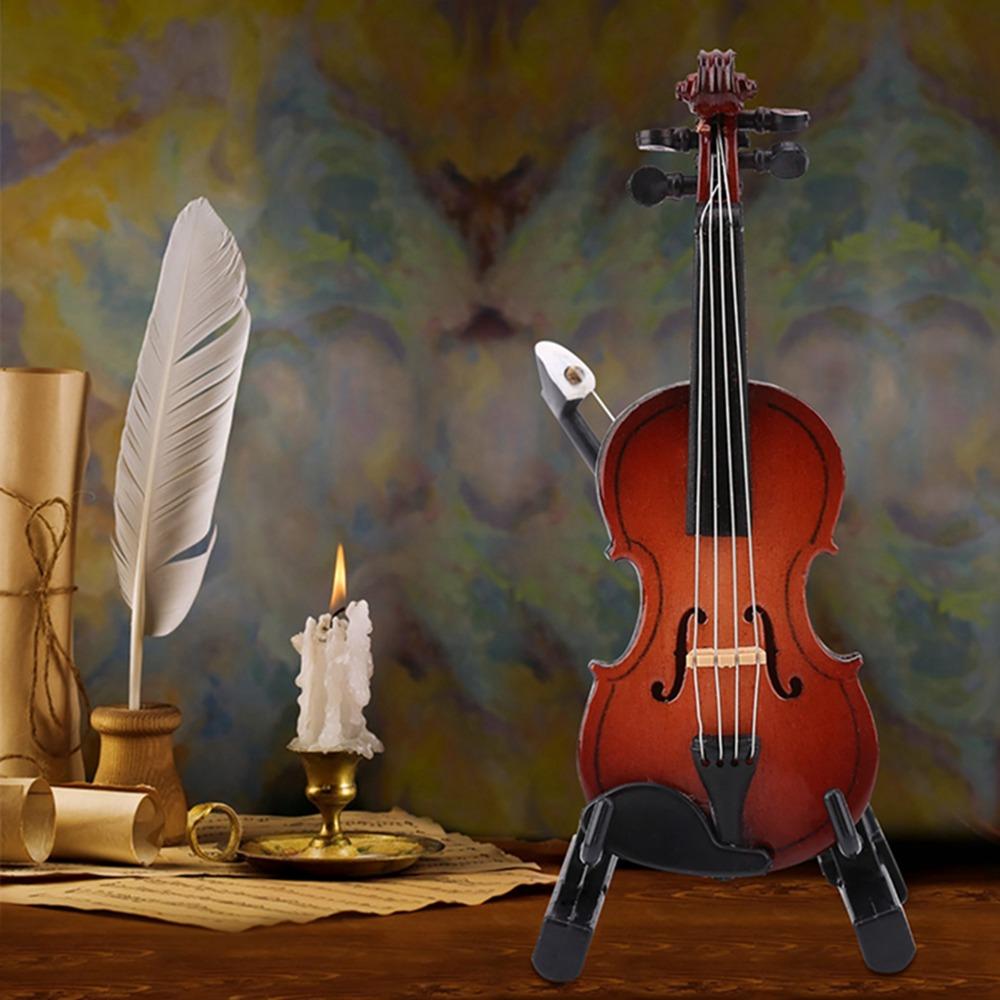 With Bow Miniature Violin Model Wooden Dollhouse Accessories Mini Violin Replica Room Decor