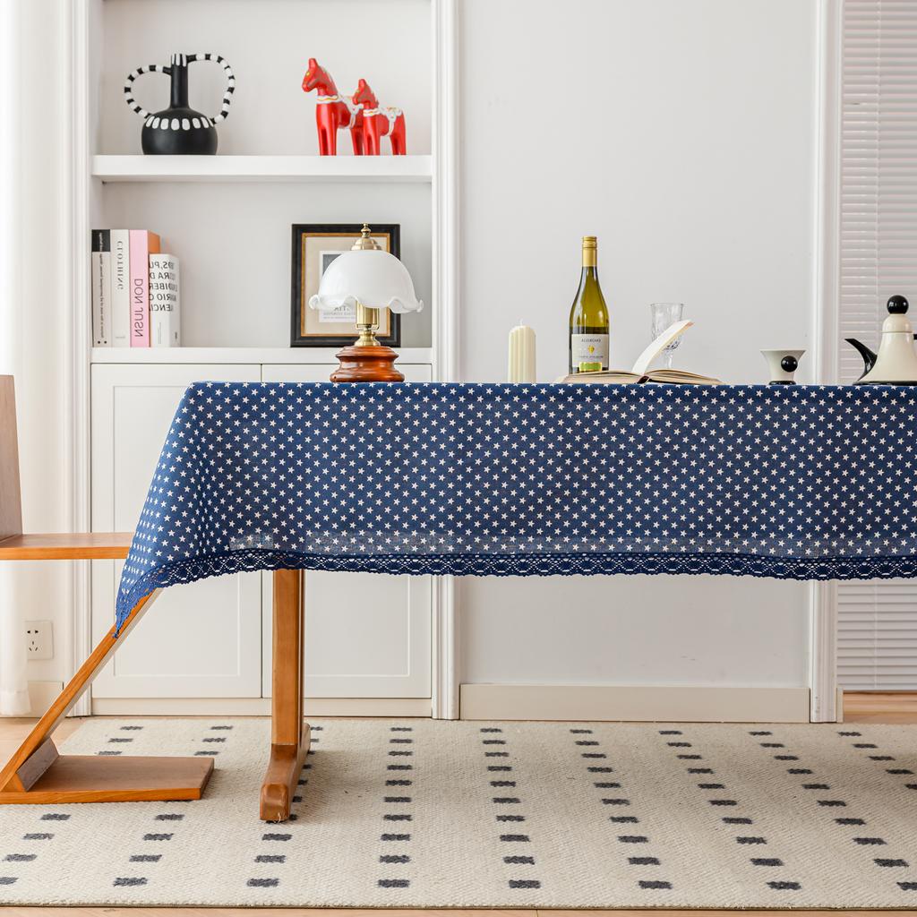 Blue Printed Pastoral Cotton And Linen Tablecloth Table Cloth Cover Towel Lace East Asian Tea Table Mat Cover Cloth