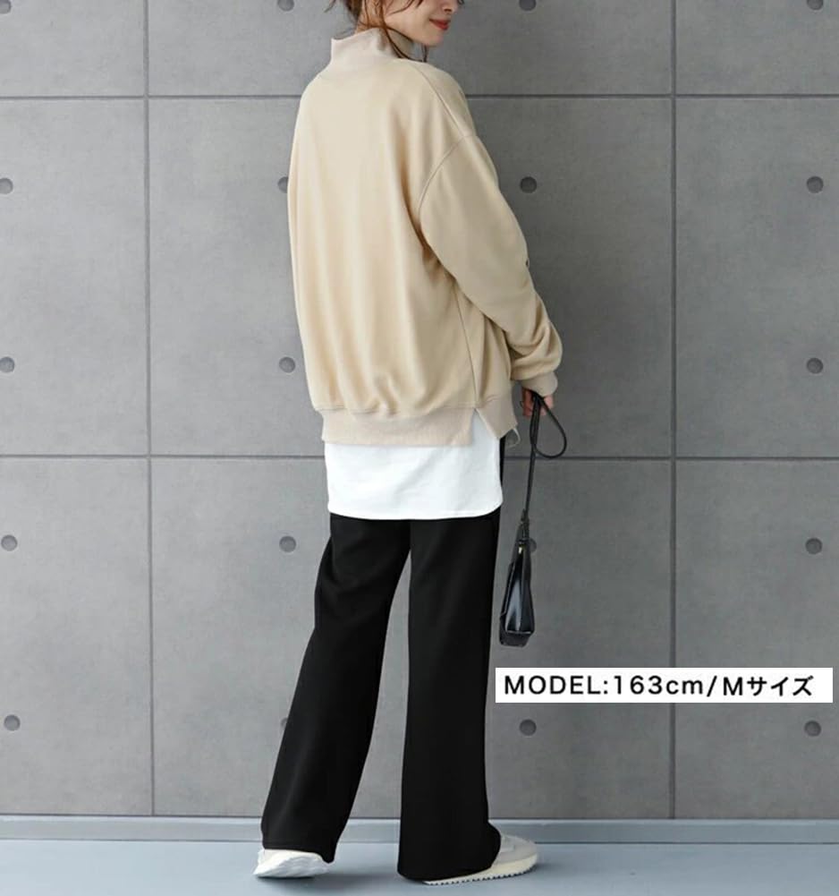 TASOGARA High Loose Stylish Solid Layered Women's Fleece-Lined Hoodie, Neck, Fit, Sweatshirt, Color, Look, Warm, Casual, Figure-Flattering,