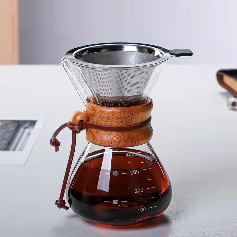 400-800ML Stainless Steel Filter Pot Resistant Glass Maker Coffee Pot Espresso Coffe Machine Tea Water Pot Set Coffee Maker
