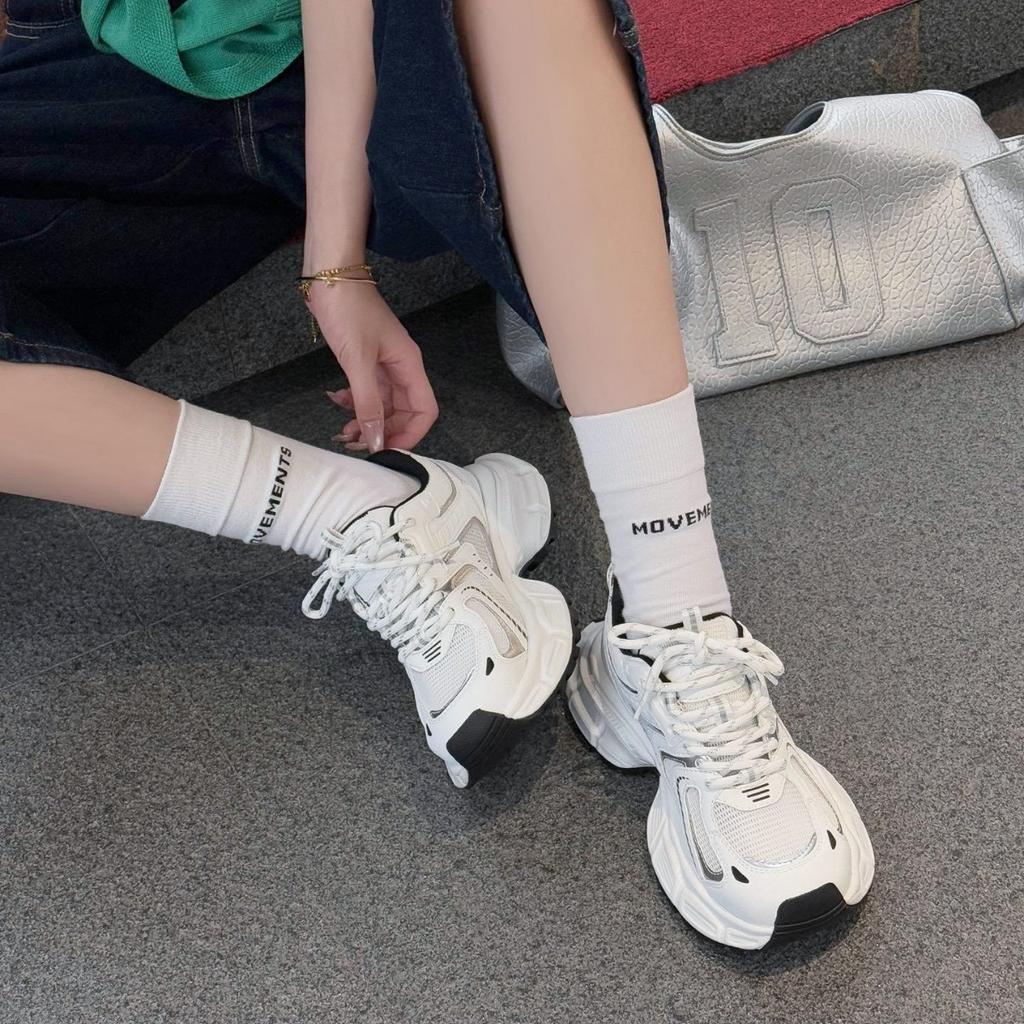 Summer Thin Dad Shoes Women's New Versatile Leather Thick-soled Single Mesh Breathable Casual Sports Shoes Tide