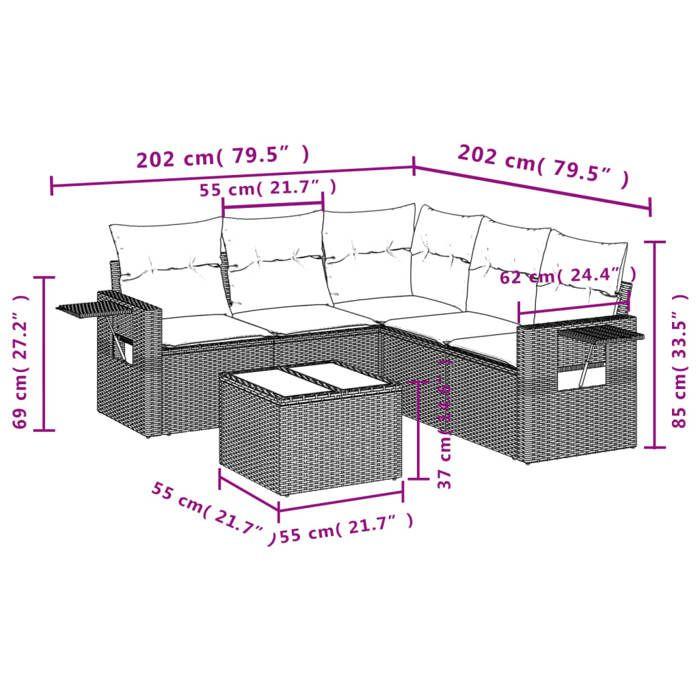 VidaXL Salon de Jardin avec Coussins 6 pcs, Canapés de Terrasse, Ensemble de Meubles de Patio, Mobilier d'Extérieur, Beige 3252496