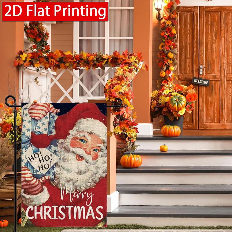 2D Flat, 2D Flat Christmas Vintage Vintage Santa Claus Garden Flag- Outdoor Garden Flag Double-sided Home Decoration Courtyard Decoration Outdoor Deco