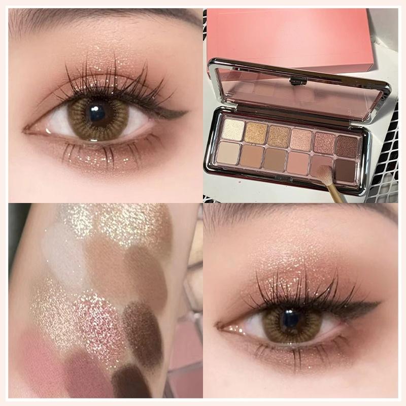 Twelve-color Eyeshadow Palette Pearl Fine Flash Waterproof Natural Highlight Brightening Sleeper Silkworm Contouring Eyeshadow Lasting Setting Makeup