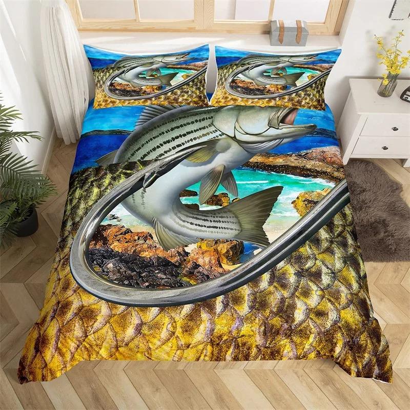 Пододеяльник с изображением рыбы-меч «Марлин» Kawaii Marine Life, комплект постельного белья из микрофибры, тема океана, большая рыба-щука, пододеяльник для односпальной кровати, двуспальная кровать