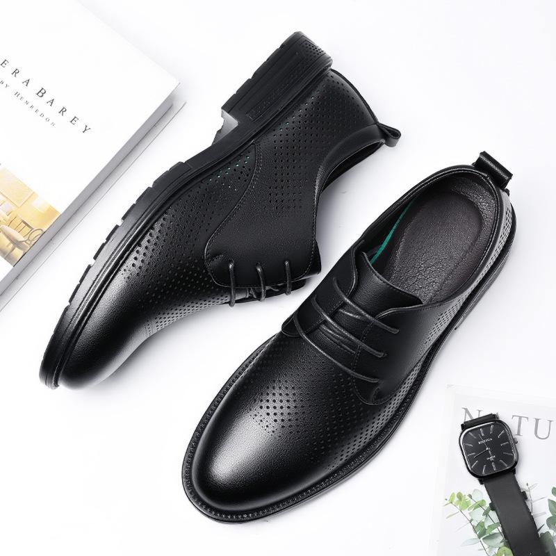 2025 Summer Men's Business Dress Leather Shoes Men's Soft Leather Soft Sole Hollow Breathable Sandals Leather Hole Shoes 6201