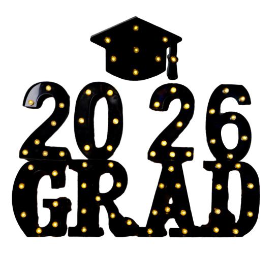 8/9Pcs 2026 Grad Light-up Letter Sign LED Marquee Letter Light Battery Powered Kindergarten High School College Graduation Party Decor