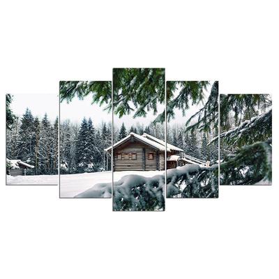 Снежная гора, деревянный дом, домашний декор, печать на холсте, 5 шт., HD настенное искусство, современные картины для гостиной, модульные без рамки