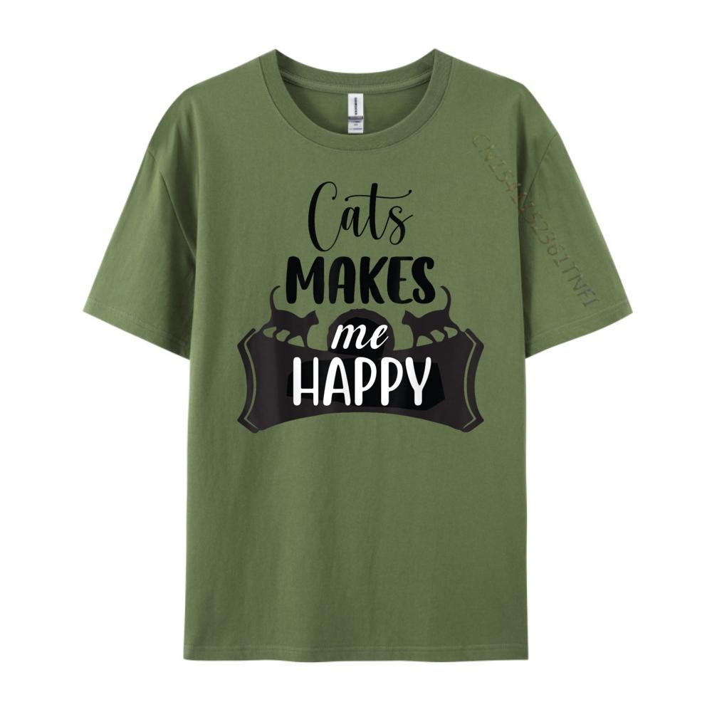 Cats Makes Me Happy Pink Graphic Tees Unisexs T Shirt Unisexs Tshirts Adult Unisexs T Shirt Plus Size Figures