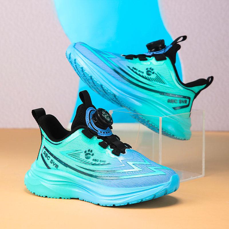 Children's Sports Shoes Mesh Breathable New Boys Button Running Shoes for Students Spring and Autumn Lightweight Wear-resistant Running Shoes