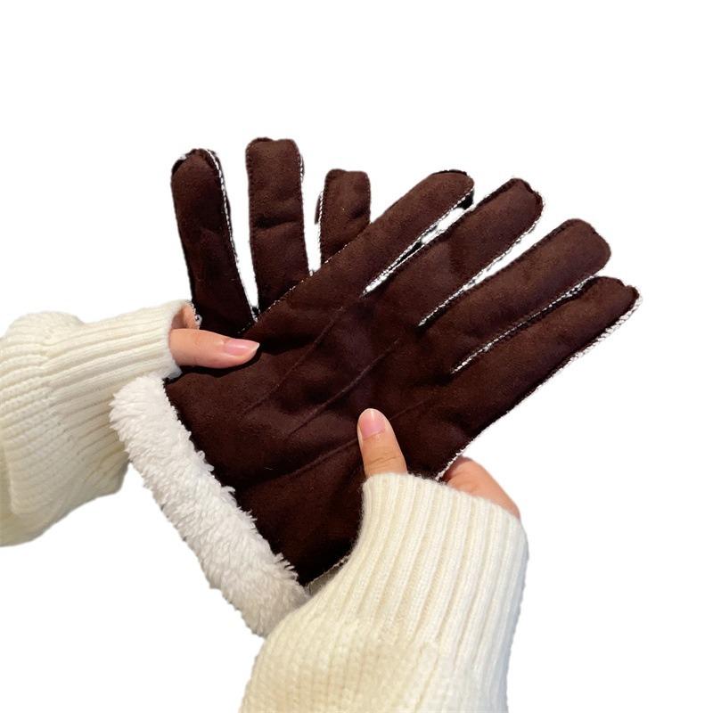 Зимние унисекс плюшевые ветрозащитные перчатки из искусственной овечьей шерсти для езды на велосипеде и вождения