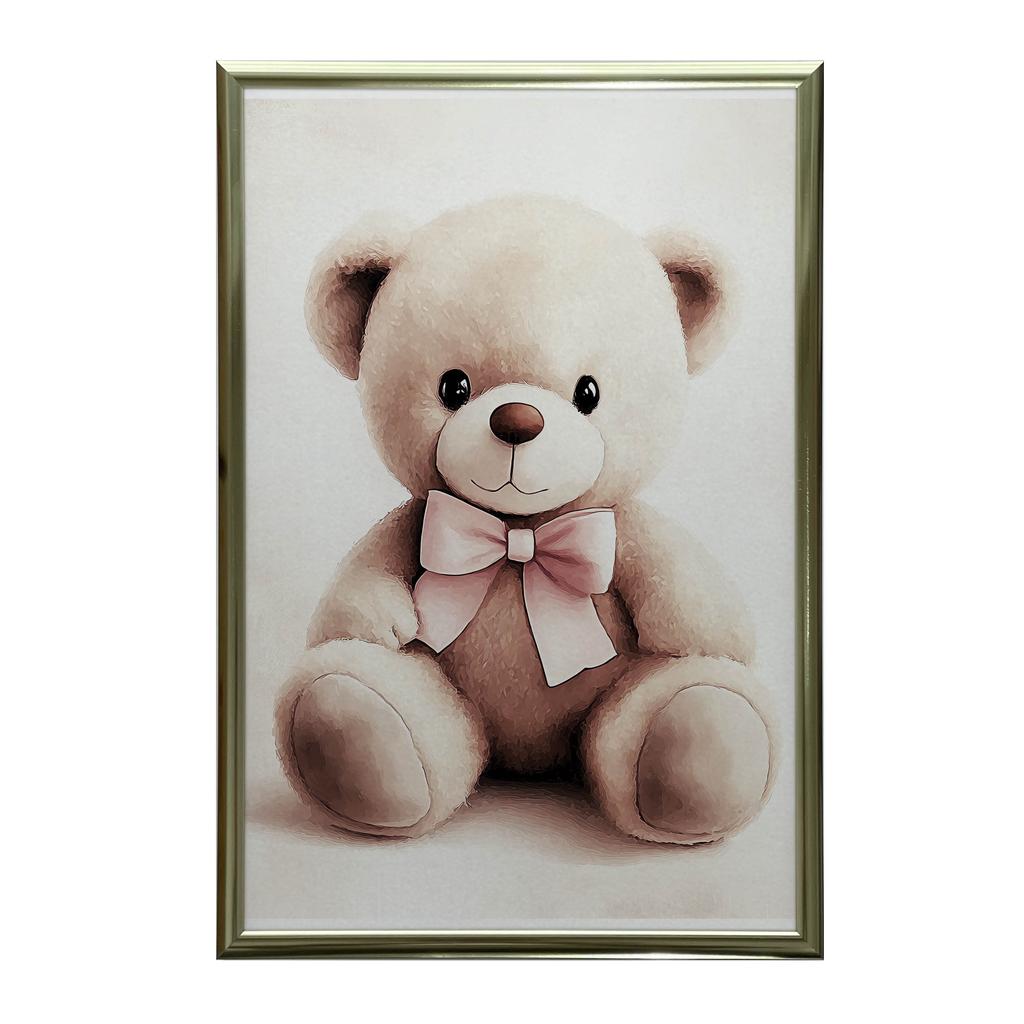 Plakat Uroczy Miś W Różowej Muszce Plakat Uroczy Miś W Różowej Muszce, 70X100 Cm, Rama Drewniana Ciemny Brąz, Papier Matowy 230 Gsm