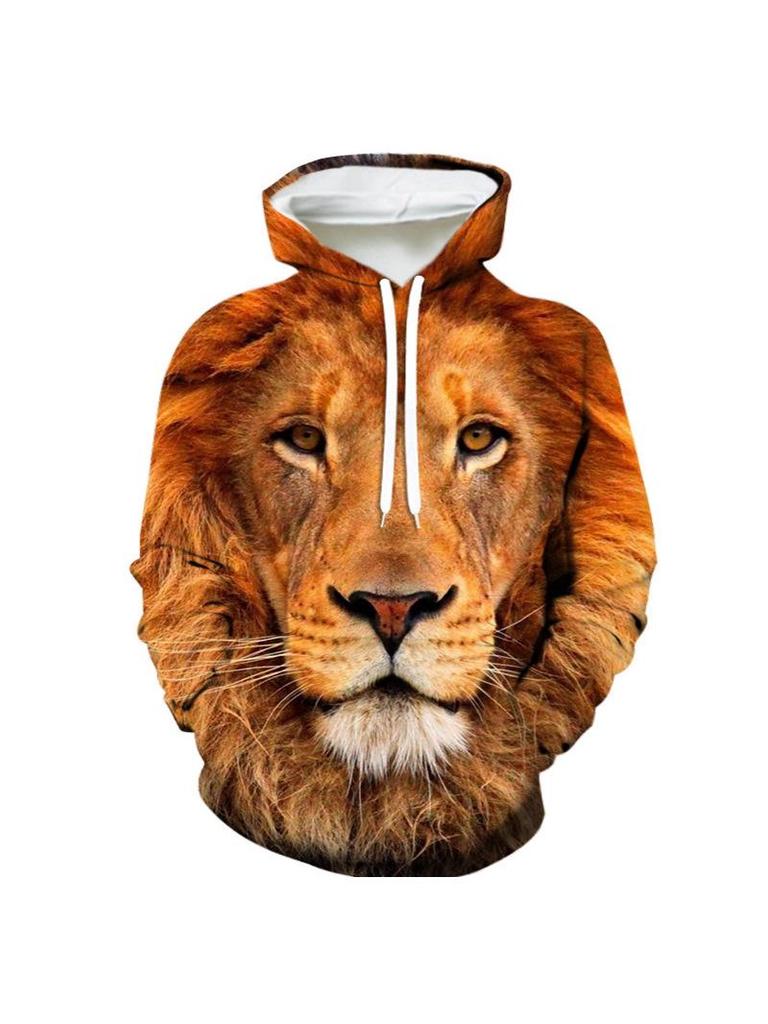 Худи в стиле Sci-Fi с 3D-изображением тигра и льва: Модный европейский/американский бренд