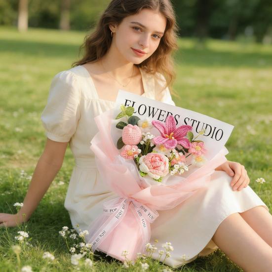 Искусственные Цветы Ручной Работы Крючком Букет Цветов Мягкая Хлопковая Пряжа Не Требует Ухода Гибкие Стебли Искусственное Цветочное Украшение