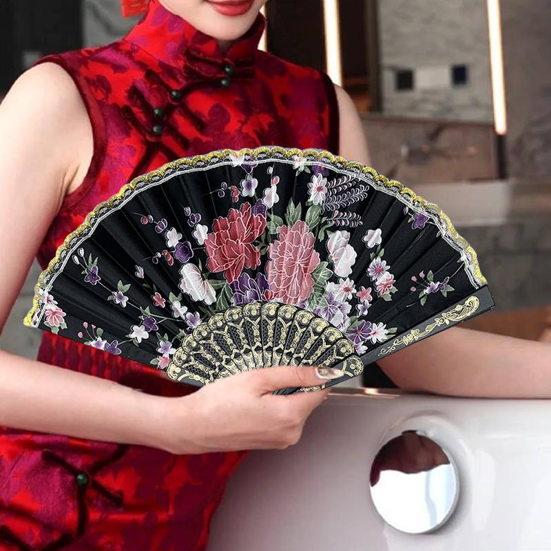 1 шт. Складной веер Элегантный и роскошный цветочный узор Винтажный танцевальный веер Модный китайский стиль Ручной штампованный дизайн