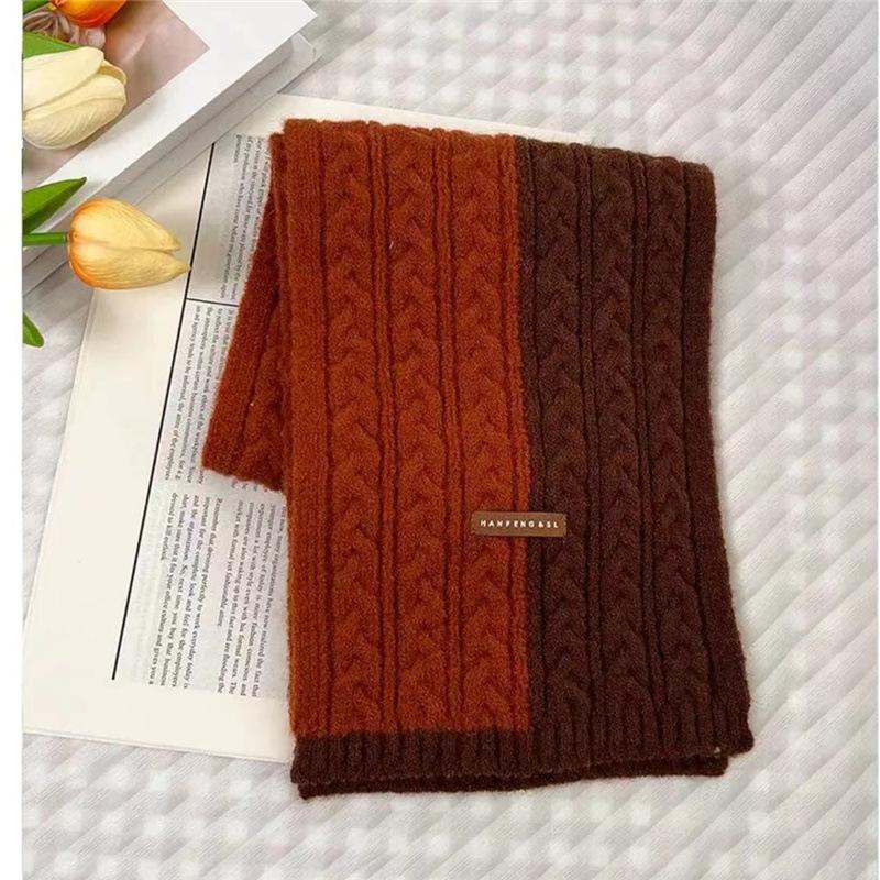 Interspersed Knitted Winter Two Color Small Scarf for Women with Lightweight Woolen Twist Scarf Short Cross Student Scarf