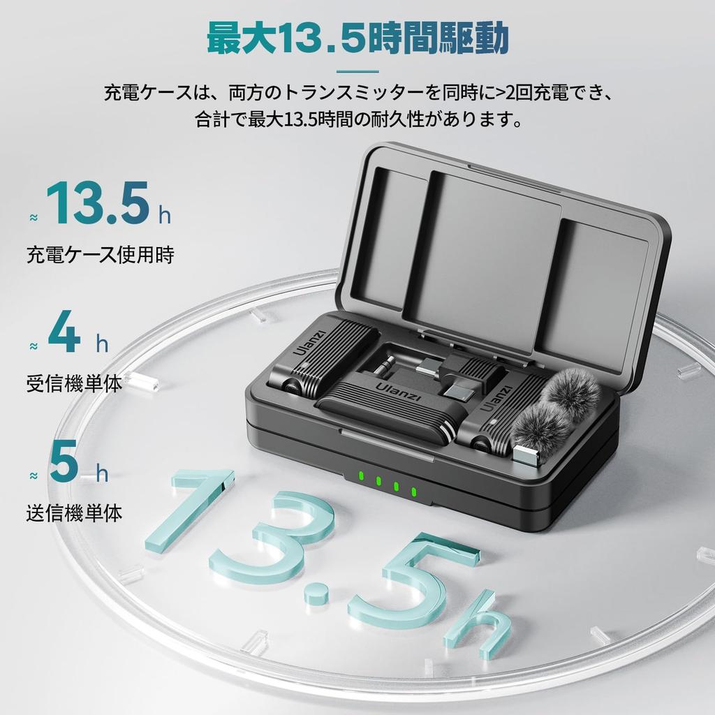 Ulanzi Беспроводной микрофон A100, Петличный микрофон, Внешний микрофон для смартфона, Сбор звука на 360°, Шумоподавление, Одновременная запись для 2 человек